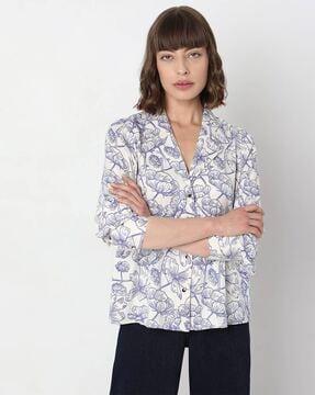 floral print shirt with cuban collar