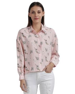 floral print shirt with cuffed sleeves