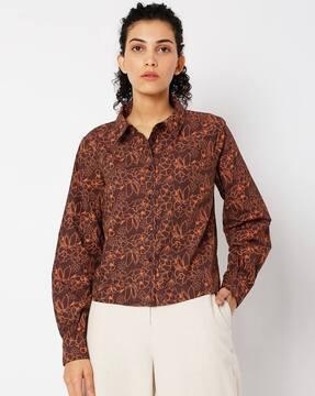 floral print shirt with cuffed sleeves