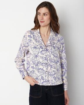 floral print shirt with cuffed sleeves