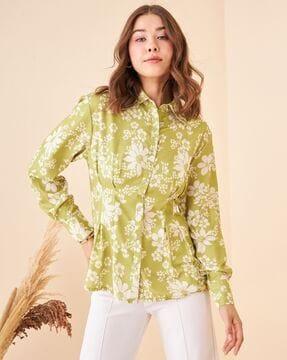 floral print shirt with cuffed sleeves