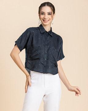 floral print shirt with curved hem