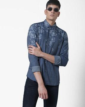 floral print shirt with curved hem