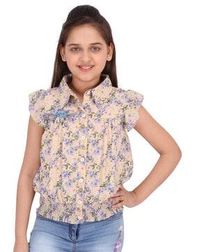 floral print shirt with elasticated hem