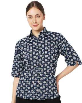 floral print shirt with elbow sleeves