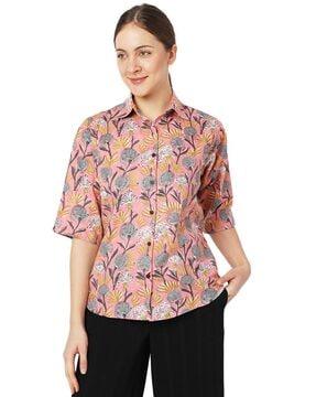 floral print shirt with elbow sleeves