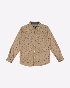 floral print shirt with flap pockets