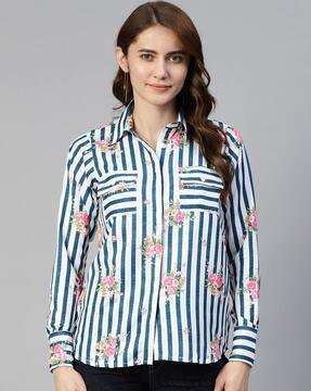 floral print shirt with flap pockets