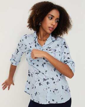 floral print shirt with flap pockets