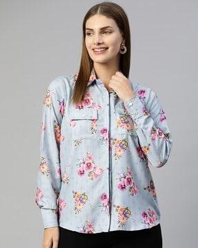 floral print shirt with flap pockets