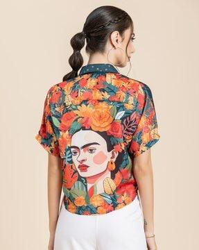 floral print shirt with high-low hem