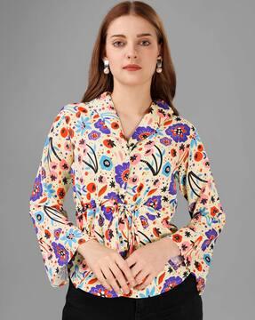 floral print shirt with lapel collar