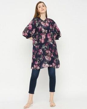 floral print shirt with mandarin collar