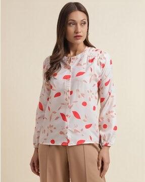 floral print shirt with mandarin-collar