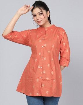 floral print shirt with mandarin collar