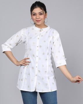 floral print shirt with mandarin collar