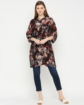 floral print shirt with mandarin collar