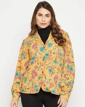 floral print shirt with notched neckline