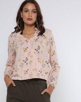 floral print shirt with overlap panel