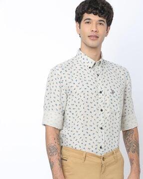 floral print shirt with patch pocket