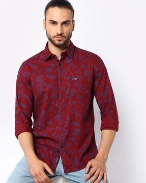 floral print shirt with patch pocket