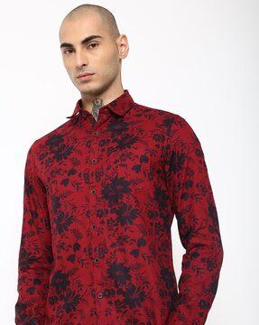 floral print shirt with patch pocket