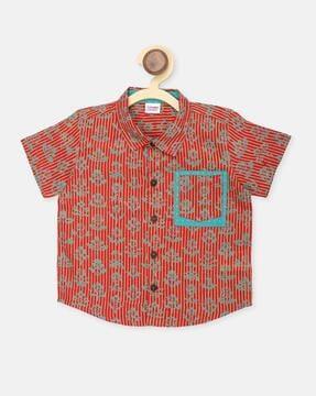 floral print shirt with patch pocket