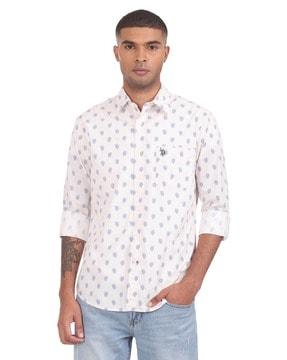 floral print shirt with patch pocket