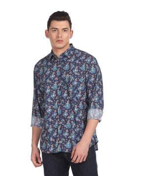 floral print shirt with patch pocket