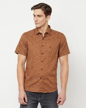 floral print shirt with patch pocket