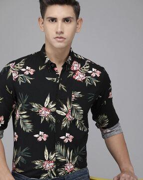 floral print shirt with patch pocket