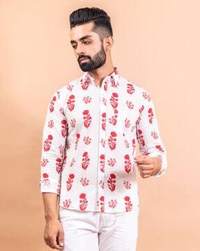 floral print shirt with patch pocket