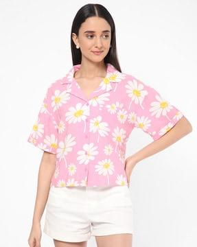 floral print shirt with patch pocket