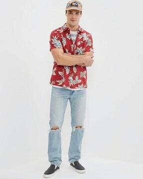 floral print shirt with patch pocket