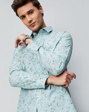 floral print shirt with patch pocket