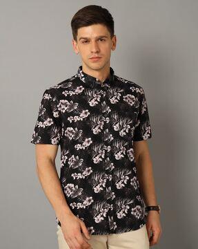 floral print shirt with patch pocket