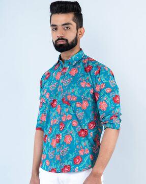 floral print shirt with patch pocket