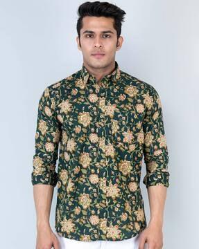 floral print shirt with patch pocket