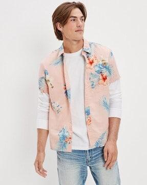 floral print shirt with patch pocket