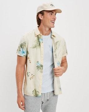 floral print shirt with patch pocket