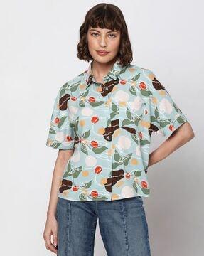 floral print shirt with patch pocket