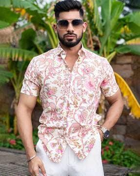 floral print shirt with patch pocket