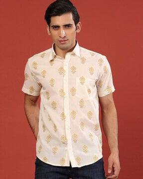 floral print shirt with patch pocket