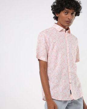 floral print shirt with patch pocket