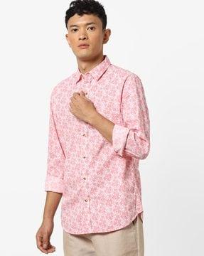 floral print shirt with patch pocket