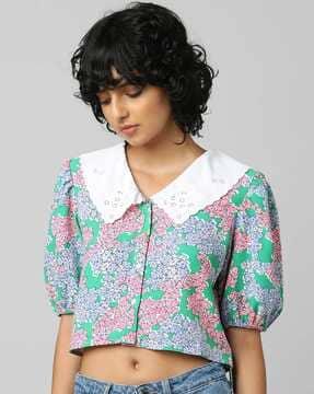 floral print shirt with puff sleeves