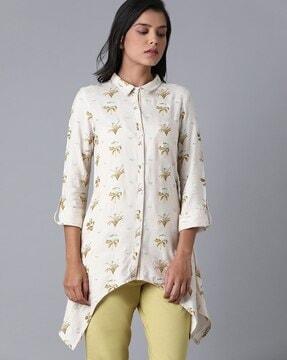 floral print shirt with roll-tab sleeves