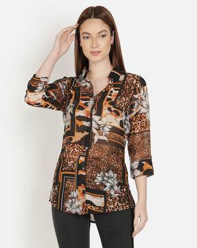 floral print shirt with roll-up sleeves