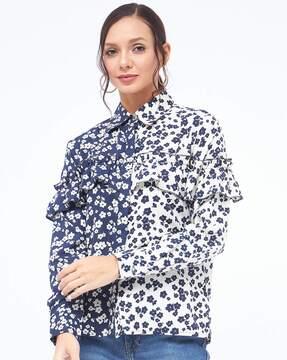 floral print shirt with ruffles
