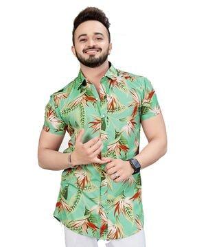 floral print shirt with short sleeves